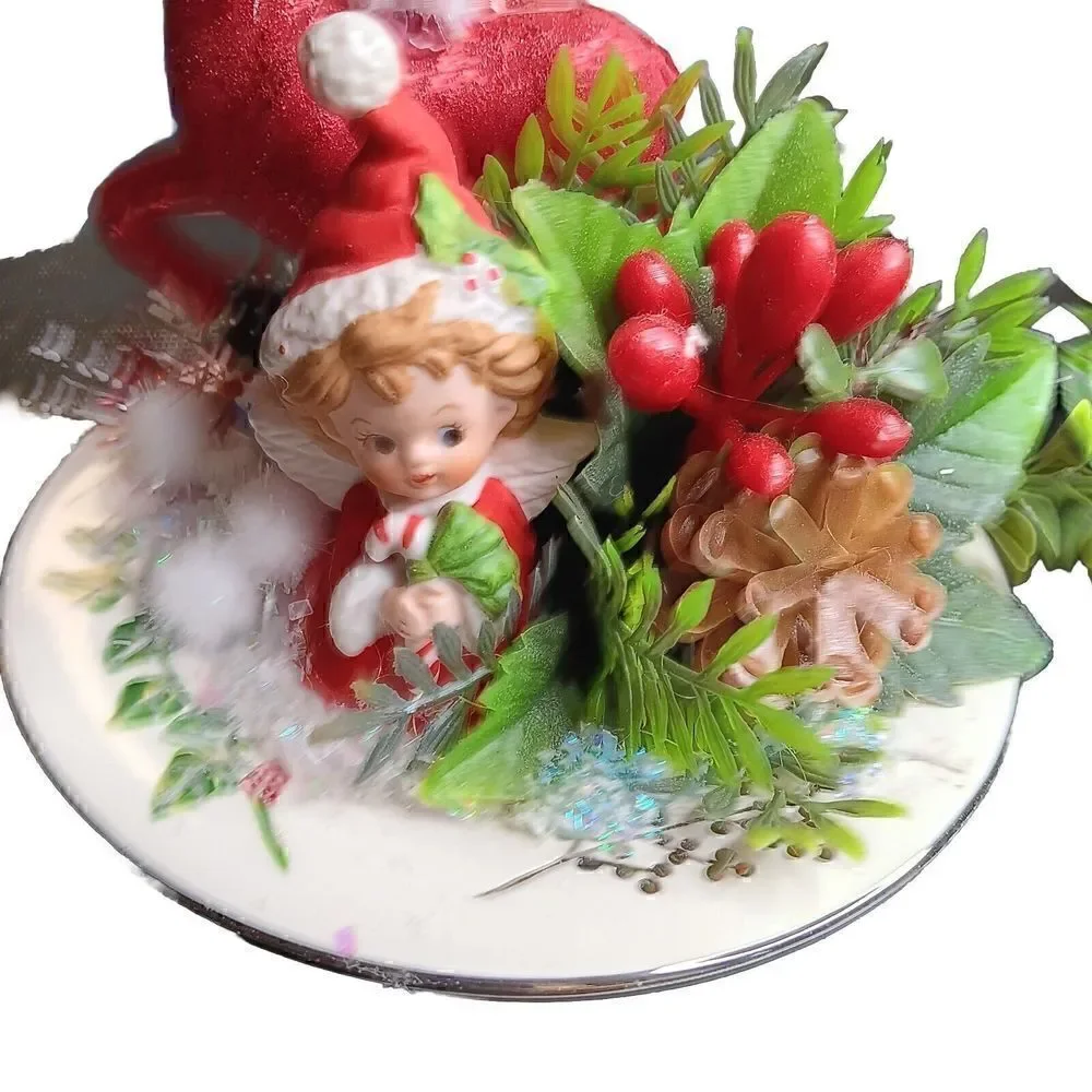 Christmas Holiday Pixie Figurine Winter Red Reindeer Angel Holly Berry Floral‎